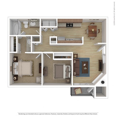 Floor plan for 2 beds, 1 bath, 836 sqft